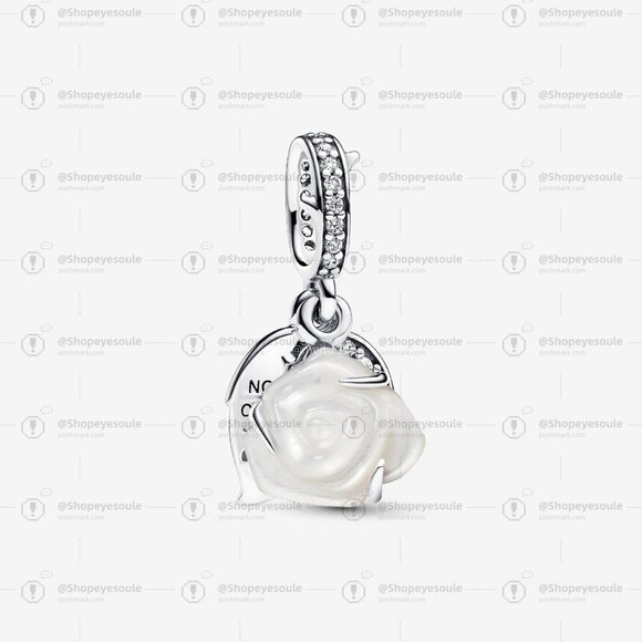 Pandora White Rose in Bloom Double Dangle Charm - Picture 1 of 7